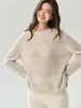 Suéter de punto de una sola manga para mujer, 75% cachemira 25% seda de morera, con punto de canalé vertical, diseño calado, corte holgado y un look relajado y en capas