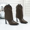 Botas de Moda de Tacón Alto con Punta y Remaches Retro para Mujer 2025 Invierno Nuevas Botas de Pantalón de Tacón de Aguja Comercio Exterior Venta al por Mayor