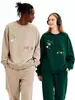 Moletom de Algodão Pesado para Casais, Corte Amplo, Gola Redonda, Pulôver sem Capuz, Versátil, Quente, Blusa Estampada para Outono e Inverno