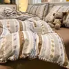 Juego de ropa de cama de cuatro piezas Clase A estilo Fair Isle con bordes festoneados, funda de edredón de algodón puro, sábana bajera, funda de edredón para estudiante, juego de tres piezas 4