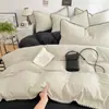 Juego de cuatro piezas estilo coreano minimalista con borde de concha en color liso, hecho de tela de algodón lavado, adecuado para la habitación doble de una niña, ropa de cama para todas las estaciones