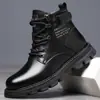 Botas de Cano Alto Botas de Couro Impermeáveis Botas de Meio-Cano Forradas com Lã Quentes Sapatos de Algodão Botas Curtas Masculinas Solas Antiderrapantes Casuais e Versáteis