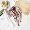 Pañuelo cuadrado pequeño de algodón y lino con flecos, protector de cuello, bufanda suave para el cuello, pañuelo decorativo para la cabeza, pañuelo floral, pañuelo de estilo fresco vintage