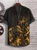 Camisa Polo Manga Curta Gola V 3 Botões Estilo Japonês Ukiyo Impressão 3D Transferência Térmica Flor Animal Paisagem Figura Transfronteiriça