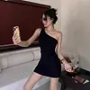 Vestido Bodycon Sexy de Uma Alça Sem Mangas para Meninas Quentes, Mini Vestido Plissado de Verão Justo ao Corpo, Moda de Verão Tendência
