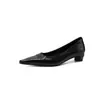 Zapatos de salón poco profundos de punta fina de cuero genuino estilo retro francés, zapatos de trabajo versátiles de tacón grueso para mujer, elegantes y con estilo, zapatos de salón profesionales