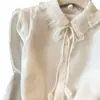 Camisa de Encaje con Volantes y Lazada Estilo Francés para Mujer, Nueva Blusa de Manga Abullonada Primavera 2026, Top de Manga Larga