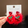 Brincos de Orelha Infantis Vermelhos Ano Novo Estilo Princesa Brincos de Cereja com Strass para Meninas Brincos Sem Furo Brincos Presente para Menina