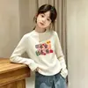 Camiseta Interior Térmica de Felpa Cepillada con Cuello Redondo para Niñas Otoño Invierno Ropa Interior Infantil Top Cálido para Niños Mayores Camiseta con Estampado de Dibujos Animados