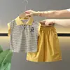 0839 Conjunto de Verão para Meninos Estiloso Desenho Animado Sem Mangas Colete Fino Calça Anti-Mosquito de Verão para Meninos Conjunto de Duas Peças