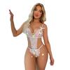 Lencería Sexy de Talla Grande Europea y Americana Encaje Sexy Entrepierna Abierta Diseño Sin Quitarse Transparente Corsé de Tres Puntos Mono