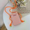 Bolsa de telefone móvel verão elegante xadrez bolsa pequena feminina 2022 novo estilo popular estilo vertical da menina de lona crossbody bolsa de pano pequeno