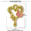 Pingente de Flor com Miçangas de Cristal Feito à Mão Francês DIY Aço Titânio Coração Borboleta Aço Inoxidável Joia Colar Pingente