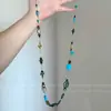 Colar longo em camadas azul com contas, estilo étnico boêmio para mulheres, gargantilha elegante e vintage para a clavícula