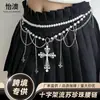 Cadena para la cintura con borlas cruzadas retro europeas y americanas, cadena para la cintura de perlas para mujer, estilo dulce y fresco, accesorios decorativos personalizados de diamantes multicapa para vestido