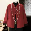 La nueva colección de otoño de mamá: Abrigo de lana estilo chino para mujeres de mediana edad y mayores, moderno abrigo de lana de doble cara para primavera y otoño con botones decorativos