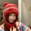2026 Nuevo Gorro de Punto de Oso Lindo para Mujer Invierno Engrosado Cálido Protección para Orejas Circunferencia de Cabeza Grande Hace que la Cara Parezca Más Pequeña Gorro de Felpa