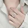 Anillo de Malla de Moda Geométrica con Borde Ancho para Mujer, Anillo Abierto Versátil Apilable Hueco de Nicho Estilo Ins, Anillo para Dedo Índice Moderno