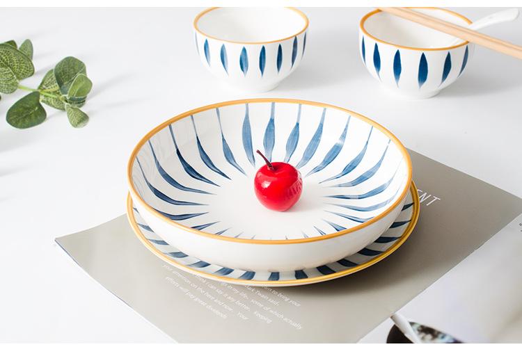 新款日式和风手绘陶瓷碗套装釉下创意礼品家用瓷器汤盘碗餐具定制