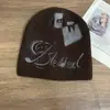 Gorro de Punto Retro con Graffiti de Moda para Mujer, Cálido para Otoño e Invierno, Circunferencia de Cabeza Grande, Hace que la Cara Parezca Más Pequeña, Gorro de Lana, Gorro para Clima Frío, Moderno