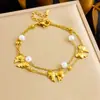Estilo Coreano Simples Empilhado Camada Dupla Aço Inoxidável Pérola Laço Acessórios Corrente Banhado a Ouro Borboleta Joias Femininas Pulseira
