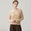 Outono/Inverno Novo Cardigan de Malha Feminino com Listras Verticais Emagrecedor Decote V de Botão Único Acabamento em Renda de Caxemira Camada Base