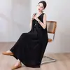 Novo Vestido de Algodão e Seda para Mulheres 2026, Moda de Verão de Alto Padrão, Corte Solto, Sem Mangas, Longo, em Algodão Artificial