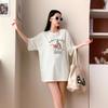 Cabello Liso de Fábrica para Mujeres Embarazadas, Camiseta Retro de Algodón Puro para Niñas y Madres para Reducir la Edad, Top Versátil Holgado de Manga Corta Talla Grande que Cubre la Carne