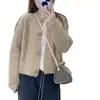 Nuevo suéter chaqueta de moda otoño e invierno, corte holgado, cuello redondo, color liso, cárdigan corto con diseño único, top de manga larga para mujer