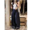 Jeans de Pierna Ancha Azul Oscuro para Mujer Rectos Sueltos Adelgazantes 2026 Otoño/Invierno Caída Estilo Americano Con Felpa Pantalones Casuales de Longitud Completa