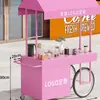 Carrito de flores móvil de moda, carrito de puesto de café, carrito de comida, expositor de supermercado, carrito de ventas, carrito de empuje para puesto callejero de arte en hierro