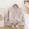 Camisola das crianças cardigan outono e inverno floral estilo coreano malha cardigan feminino bebê estilo ocidental bola de pele moda quente suéter moda