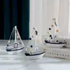 Decoração de Barco de Concha Estilo Mediterrâneo Modelo de Veleiro de Madeira Artesanato Barco Pequena Decoração Criativa Presente de Aniversário
