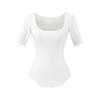 Deseo Puro Chica Caliente Cuello Cuadrado Manga Corta Camiseta Mujer Verano 2025 Nuevo Verano Cintura Ajustada Azul Top Cuello Bajo Trendy