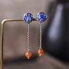 Pendientes de Pavo Real Cloisonné de Plata de Ley S925 Ciervo Dorado Pendientes de Borla de Moda Artística de Peonía Accesorios Pendientes para Mujer