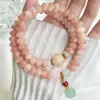 Pulsera de Raíz de Bodhi Desgastada con Gradiente Rosa de Doble Círculo para Mujer, Accesorio de Hilo Manual Artístico para Transmisión en Vivo de Tiktok