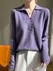Suéter de lana de cuello POLO semiabierto, camisa jersey pulóver base otoño e invierno color sólido corto tejido interior suéter de lana pura para mujer