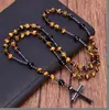 Amazonas Piedra Natural Colgante de Cruz Collar Piedra Ojo de Tigre Cruz Vesícula Biliar de Hierro Rosario para Hombres Collar Venta al por Mayor