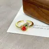 Anel Aberto Simples com Zircônia Laranja-Vermelha Vintage para Mulheres, Estilo Floral Retrô, Anel de Dedo Indicador de Nicho