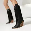 Botas Callejeras Puntiagudas Remaches Lentejuelas 40 Europeo y Americano Tiro 48 Moda de Comercio Exterior Borla Botas de Talla Grande Botas de Mujer Botas de Tacón Alto Grueso