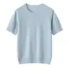 Novo suéter de tricô com gola redonda e mangas curtas 100% cashmere para outono e inverno, camiseta base de cor sólida versátil