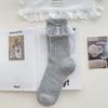 Meias de Cano Médio Estilo Ballet para Mulheres com Laço Doce, Verão Finas com Acabamento de Renda, Meias Folgadas Cinzas Estilo Coreano Ins