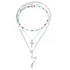 Corrente para Clavícula Europeia e Americana Transfronteiriça Simples Multicamadas Inlaid Cristal Colorido Feminina Moda Borla Cruz em Y
