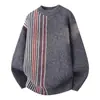 Bestseller transfronteiriço: Suéter de tricô com gola redonda e blocos de cores da moda da fábrica, pode ser bordado, suéter masculino