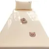 Sábana Bajera de Algodón con Bordado de Oso Dormitorio de Estudiante 100% Algodón Puro Cubre Cama Completo Protector de Colchón Funda para Cama Individual
