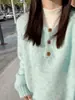 Suéter Espesso Cor Macaron Feminino Estilo Preguiçoso Retrô Outono e Inverno Gola Henry Pulôver Botão Manga Longa Tricô