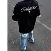 Camiseta de Algodón Puro Pesado Estilo Retro Americano con Bordado de Polaris, Manga Corta para Hombre, Verano Holgada Tendencia Marca Pareja Top de Media Manga