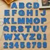 Parches de tela bordados con letras y números de lentejuela azul con adhesivo termofusible para ropa y bolsos, parches decorativos para planchar sin coser