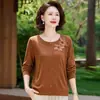 Camisa de punto de manga larga para mujer, estilo mamá, nueva colección primavera/otoño 2026, diseño popular, elegante, ropa para mujeres de mediana edad, capa base que reduce la edad