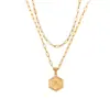 Cadena de Suéter de Moda Ins Europea y Americana, Joyería Simple Versátil, Cadena de Clip de Papel de Doble Capa, Collar con Colgante de Letra Hexagonal